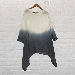 Mirror Image Womens Ombre Sharkbite Hem Tunic Top White Grey 3/4 Sleeve Size M